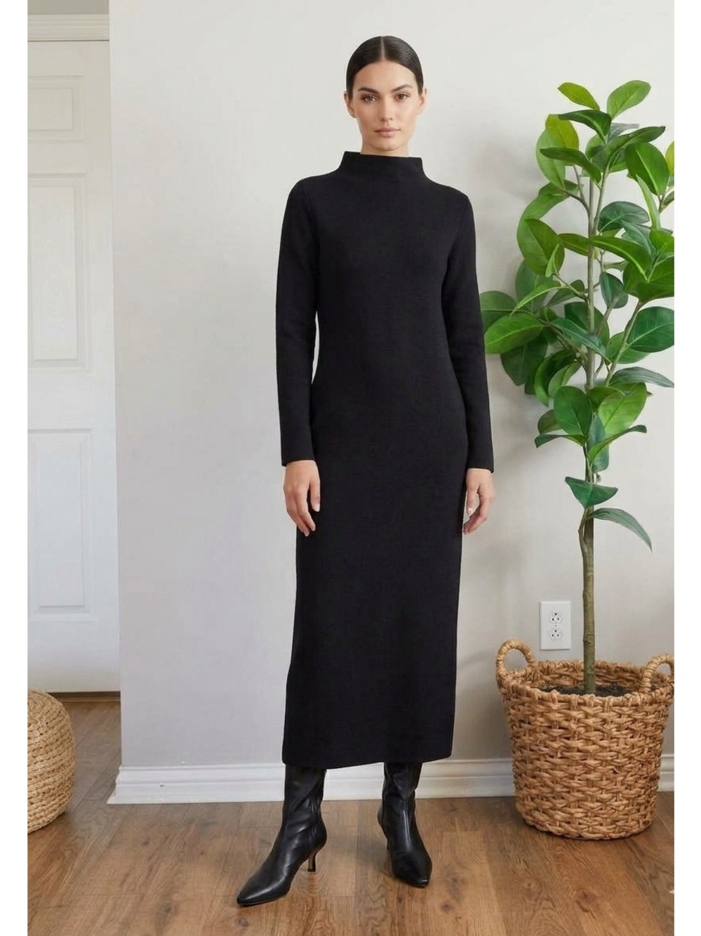 NWT ZARA LIMITED EDITION HIGH NECK   DRESS w/SLIT CUFFS BLACK 6873/160 sz S